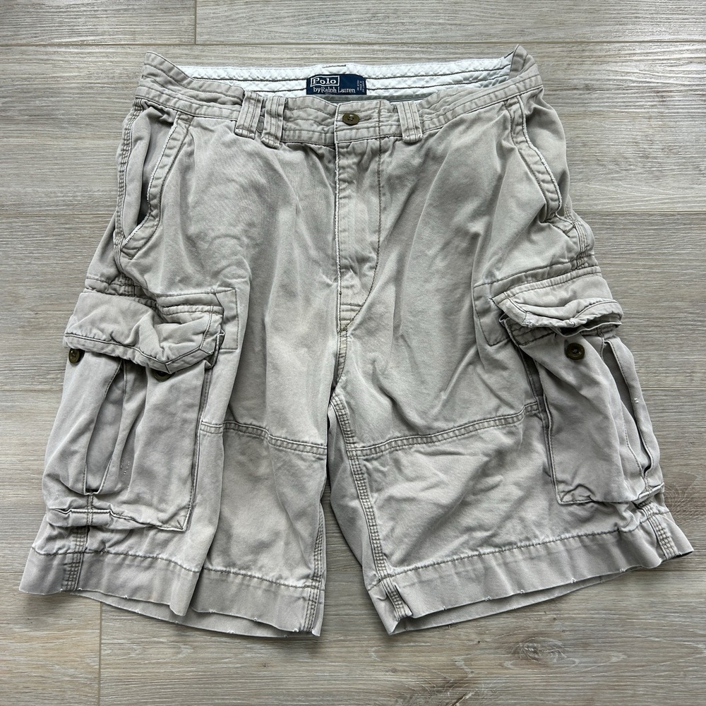 Ralph Lauren Polo 67 Chino Cargo Shorts Mens 33‎ Khaki Classic Utility Pockets**